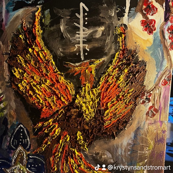 Dynamic Orange and Brown Phoenix Painting